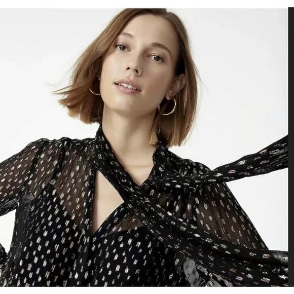 NWT $128 J. Crew Tie-neck blouse with rainbow Lurex® dot Sz S - Picture 3 of 8